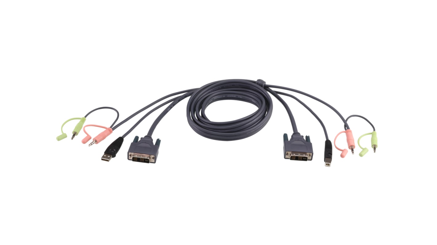 Aten KVM-Kabel, 3.5-mm-Stereobuchse, DVI-D, USB A / Stecker, 3.5-mm-Stereobuchse, DVI-D, USB B / Stecker, Schwarz