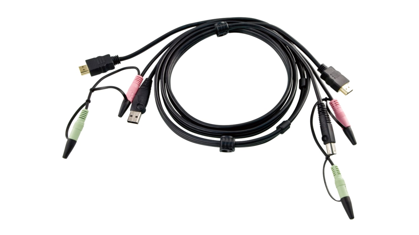 KVM-kábel 3.5 mm-es audiocsatlakozó, HDMI, USB-A -> 3.5 mm-es audiocsatlakozó, HDMI, USB B Fekete