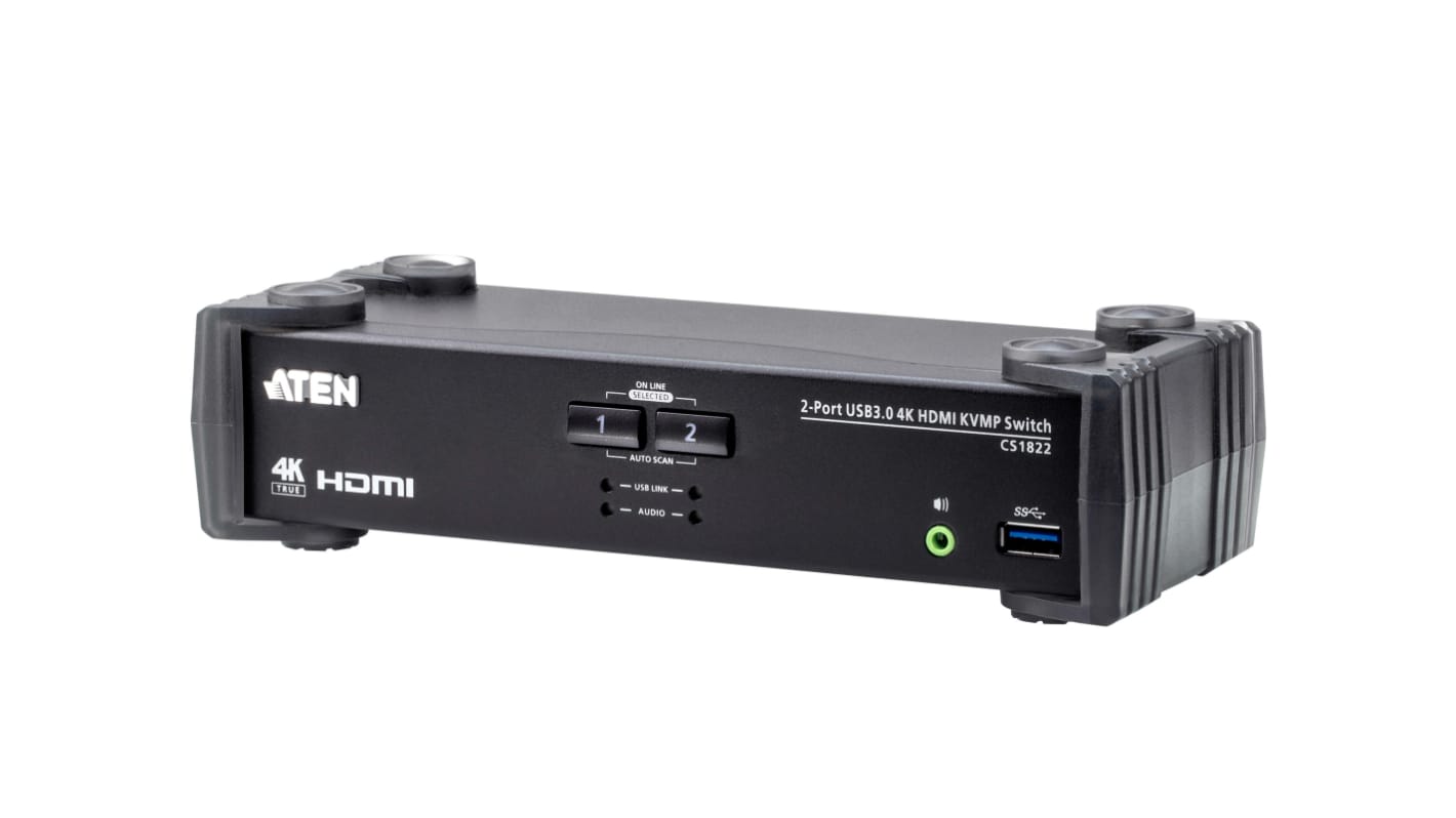 Aten 2 Port USB HDMI KVM Switch, 3.5 mm Jack 4096 x 2160 Maximum Resolution