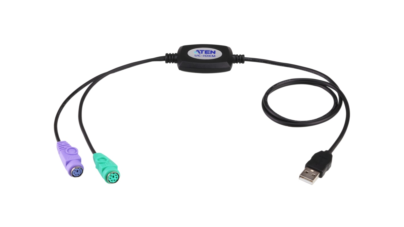 Adapter, Czarny, USB A, 6-stykowe żeńskie, Mini DIN, porty: 1
