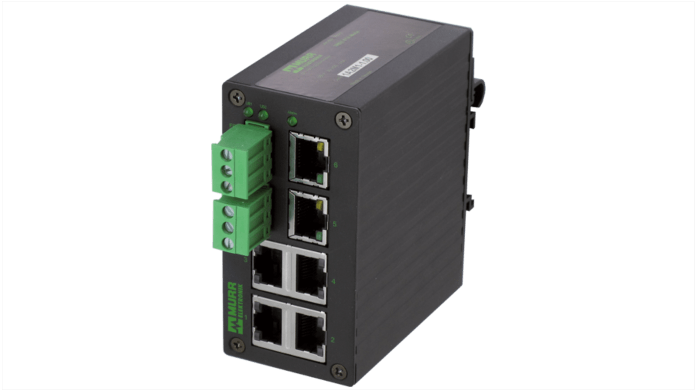 58 Series DIN Rail Mount Network Hub, 6 RJ45 Ports, 100Mbit/s Transmission, 9 → 30V dc