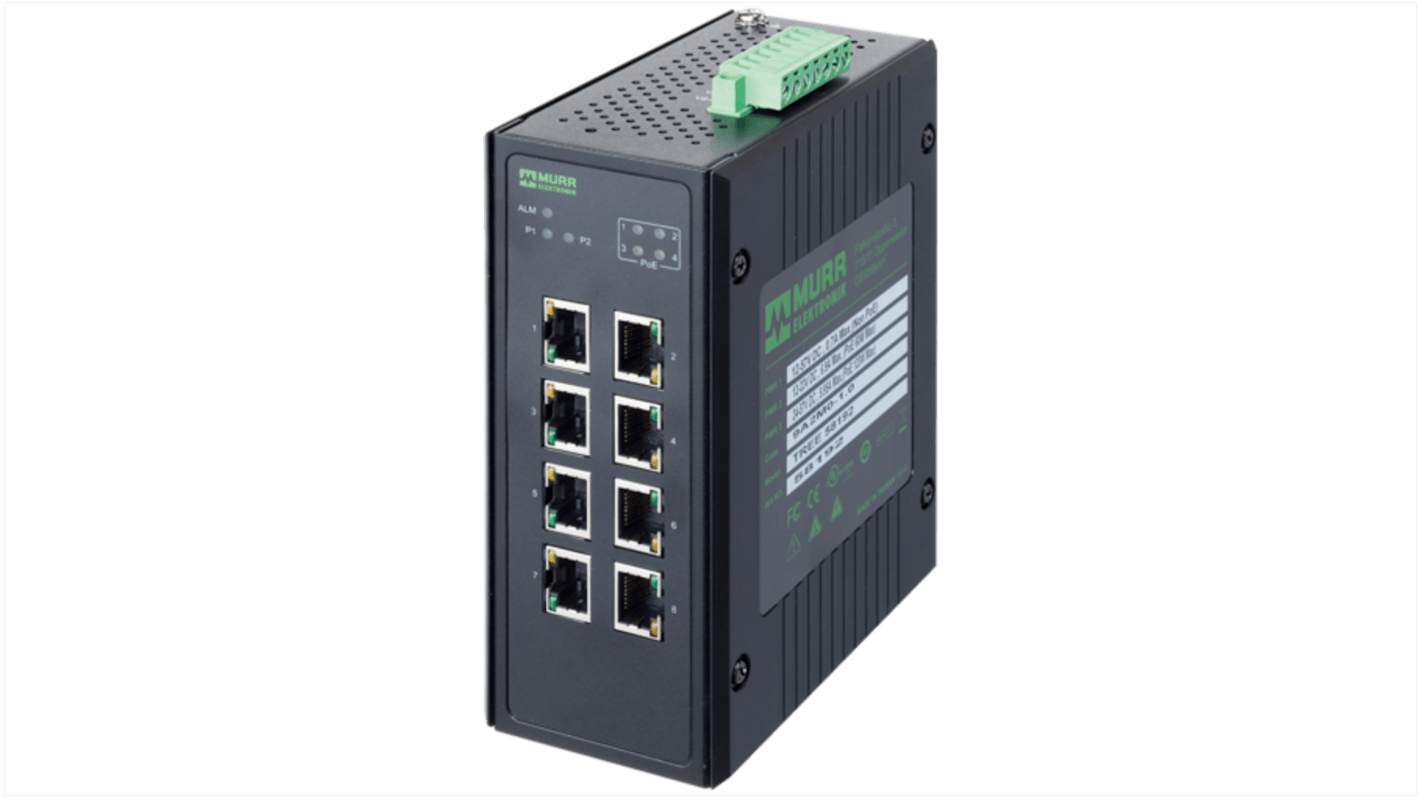 Murrelektronik Limited 58 Netzwerk-Hub, 8 x RJ45 / 1000Mbit/s für DIN-Schienen, 24V dc