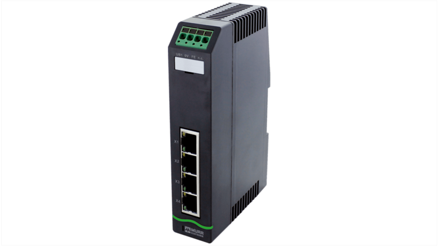 Murrelektronik Limited 58 Netzwerk-Hub, 4 x RJ45 / 100Mbit/s für DIN-Schienen, 9.5 → 31.5V dc