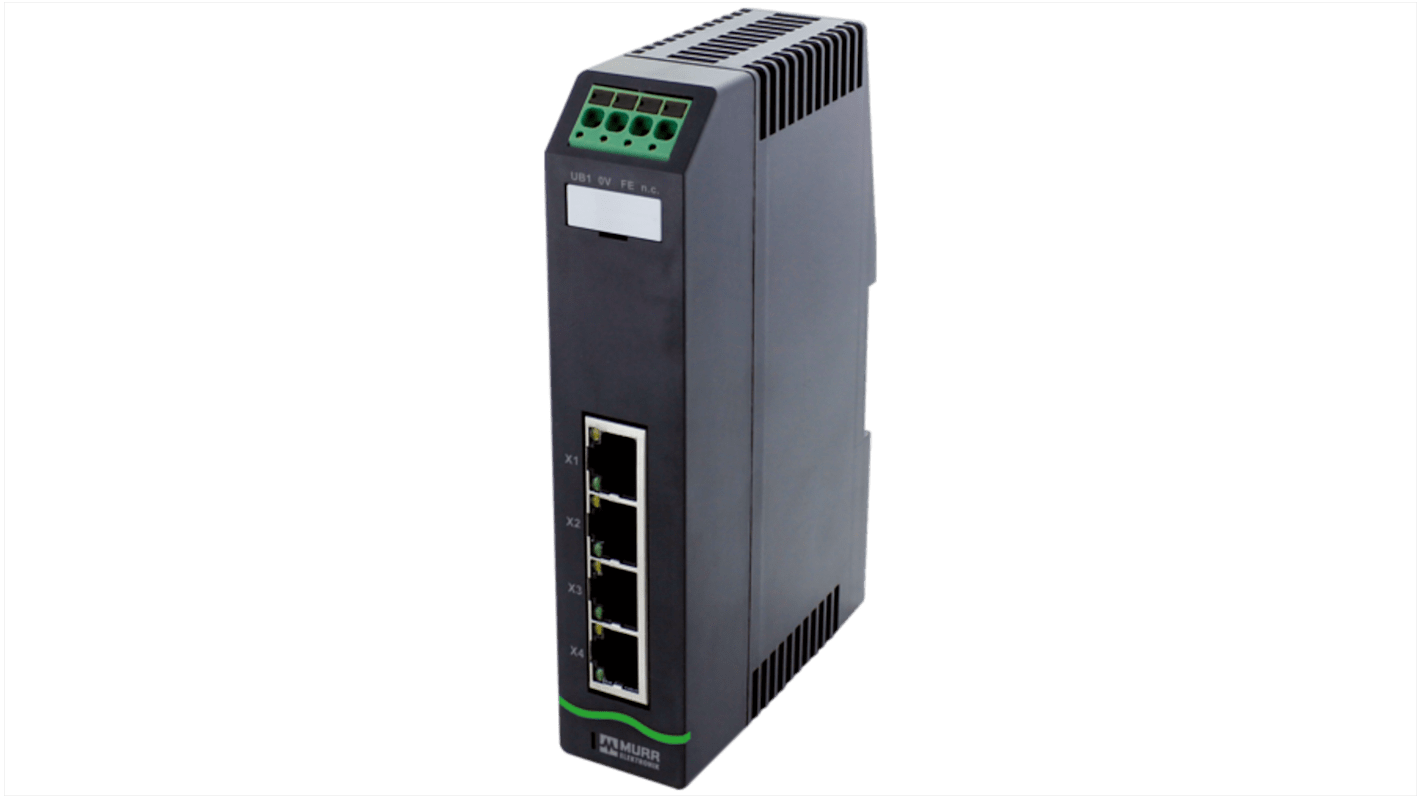 58 Series DIN Rail Mount Network Hub, 4 RJ45 Ports, 100Mbit/s Transmission, 9.5 → 31.5V dc