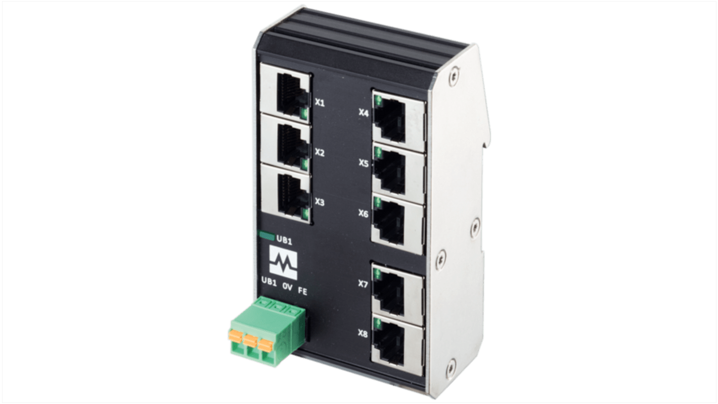 58 Series DIN Rail Mount Network Hub, 8 RJ45 Ports, 100Mbit/s Transmission, 9 → 36V dc