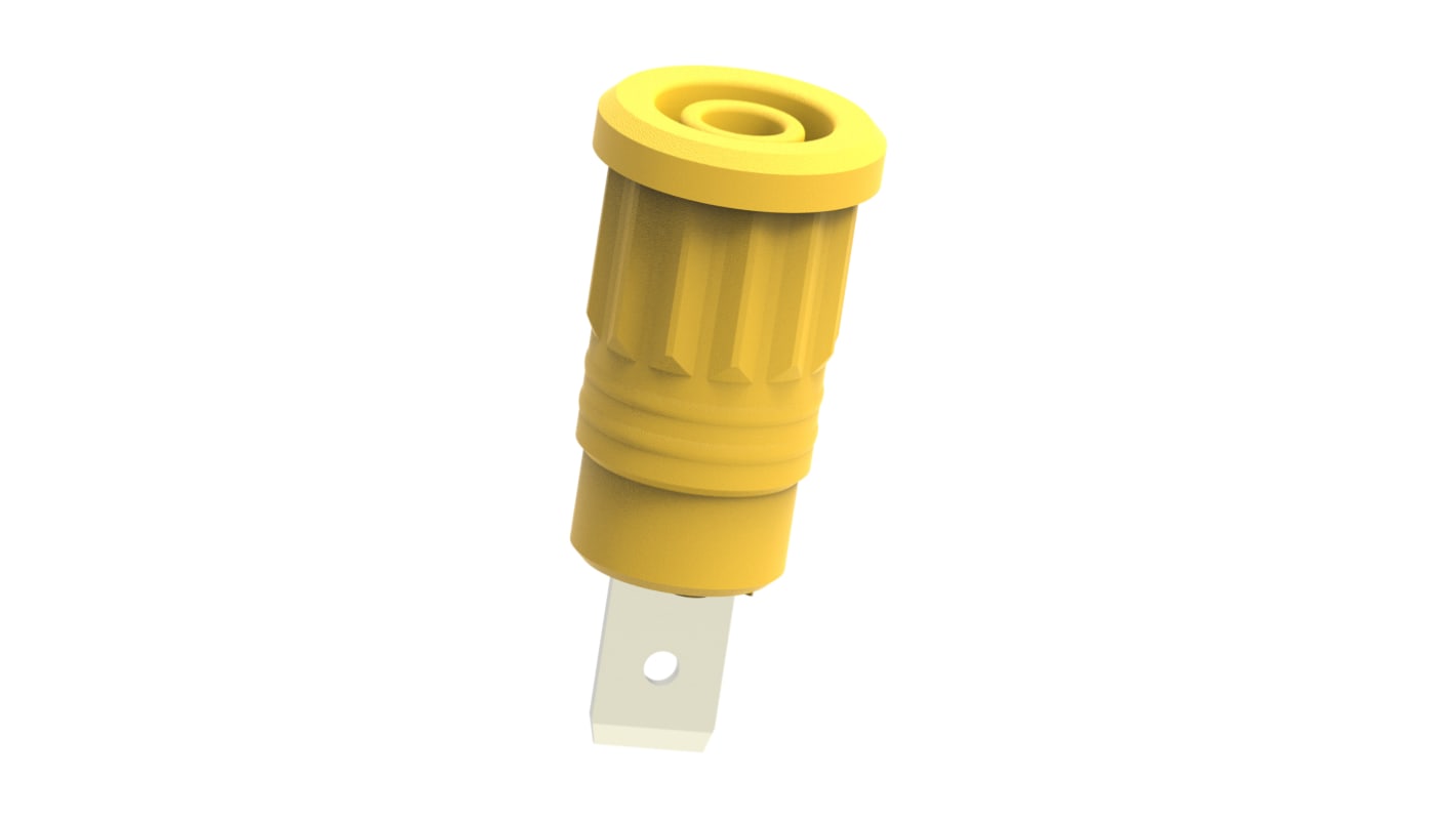 Yellow Female Banana Socket, 4 mm Connector, Press Fit Termination, 36A, 1kV, Nickel Plating