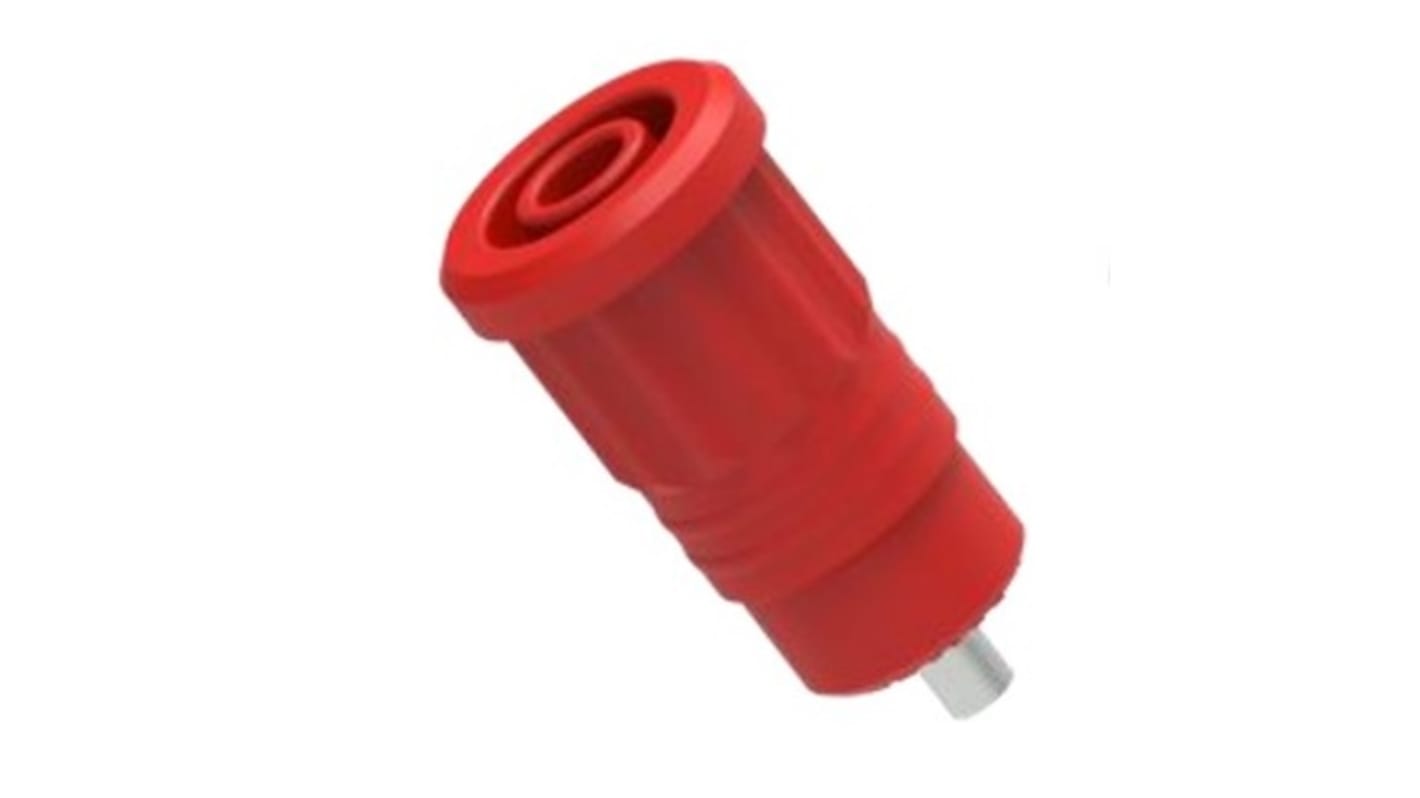 Red Female Banana Socket, 4 mm Connector, Press Fit Termination, 25A, 1kV, Nickel Plating