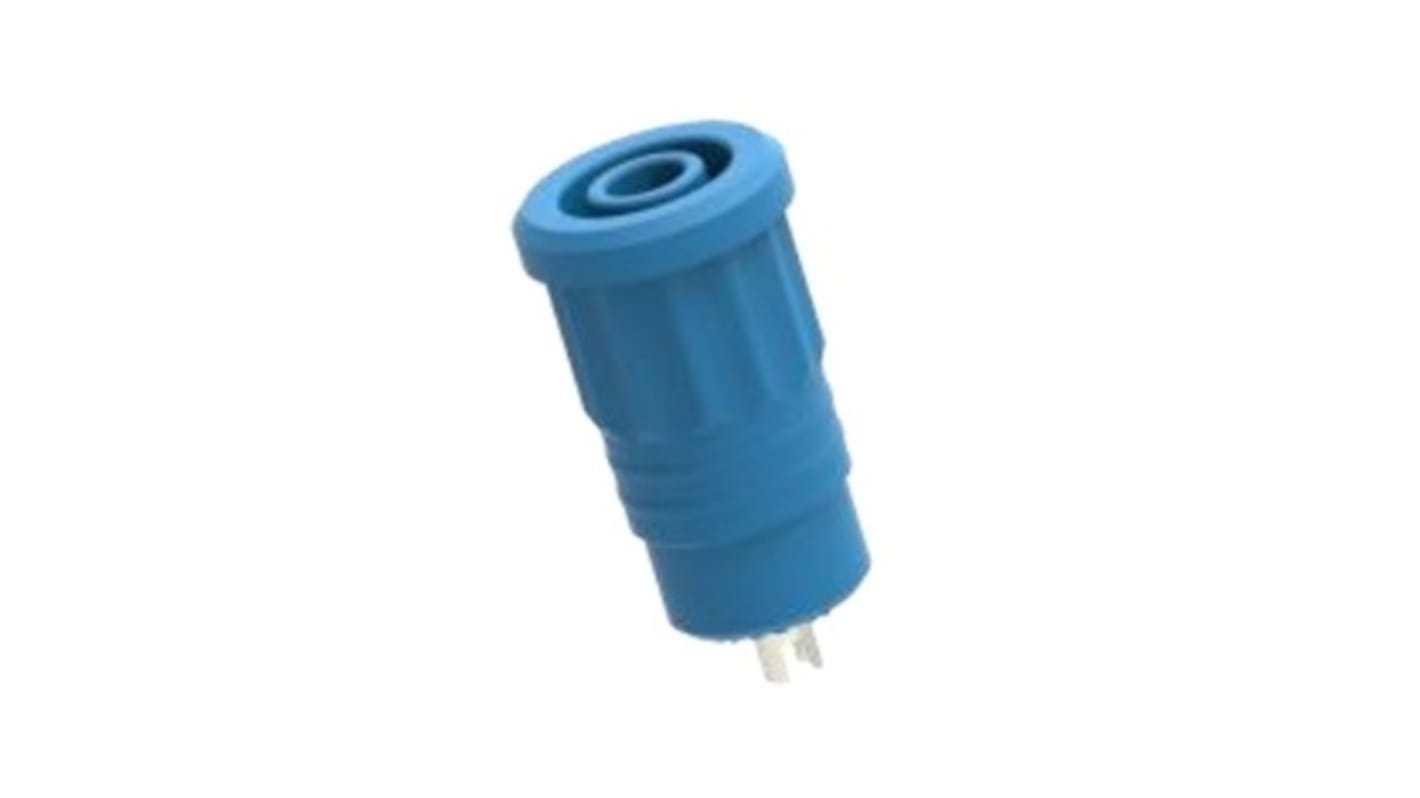 Blue Female Banana Socket, 4 mm Connector, Press Fit Termination, 25A, 1kV, Nickel Plating