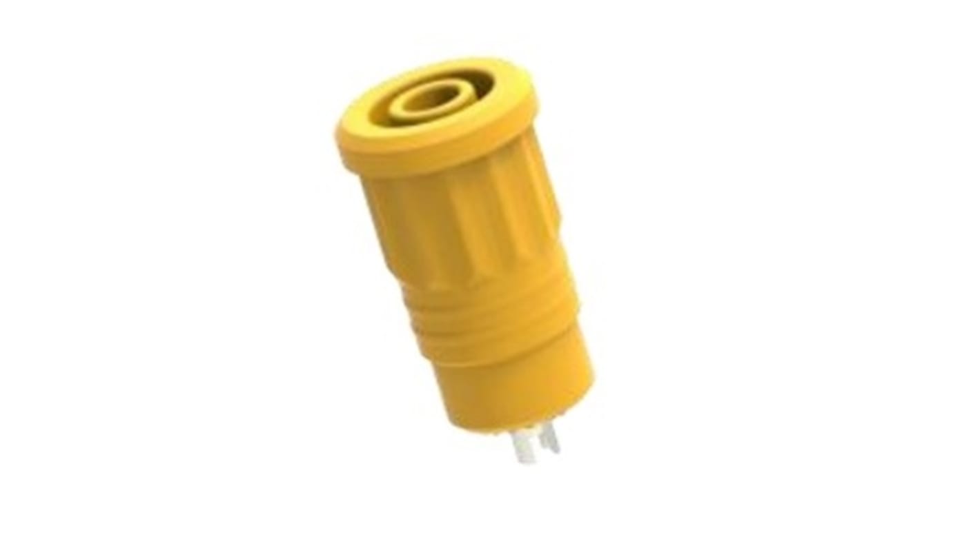 Yellow Female Banana Socket, 4 mm Connector, Press Fit Termination, 25A, 1kV, Nickel Plating