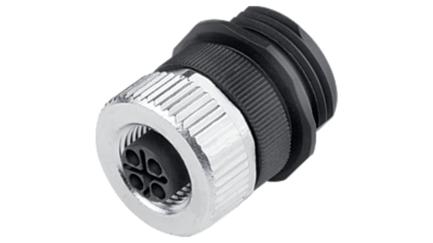 Industrial Circular Connectors, 4 Contacts, Panel Mount, M12 Connector, Plug, Male, IP68, POWER M12 Series