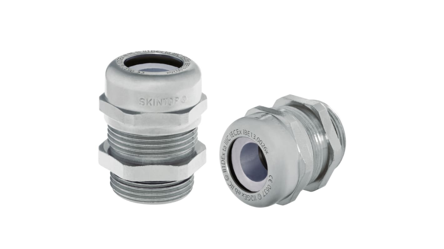 5311 Series Silver Brass Cable Gland, M20 Thread, IP66, IP68