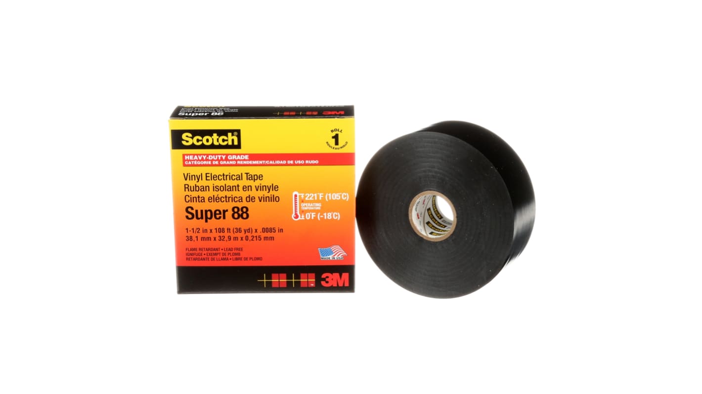 3M Cool Flow Black Polyvinyl Chloride Electrical Tape, 38mm x 108ft