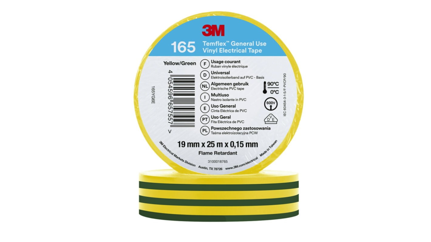 Temflex Yellow PVC Electrical Tape, 19mm x 25m