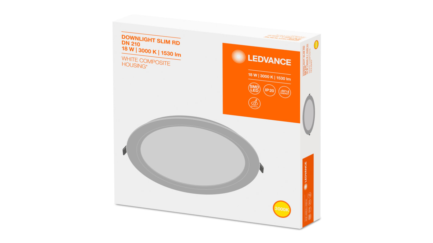 LEDVANCE LED Downlight, 240 V, 225 x 30 mm, 18 W