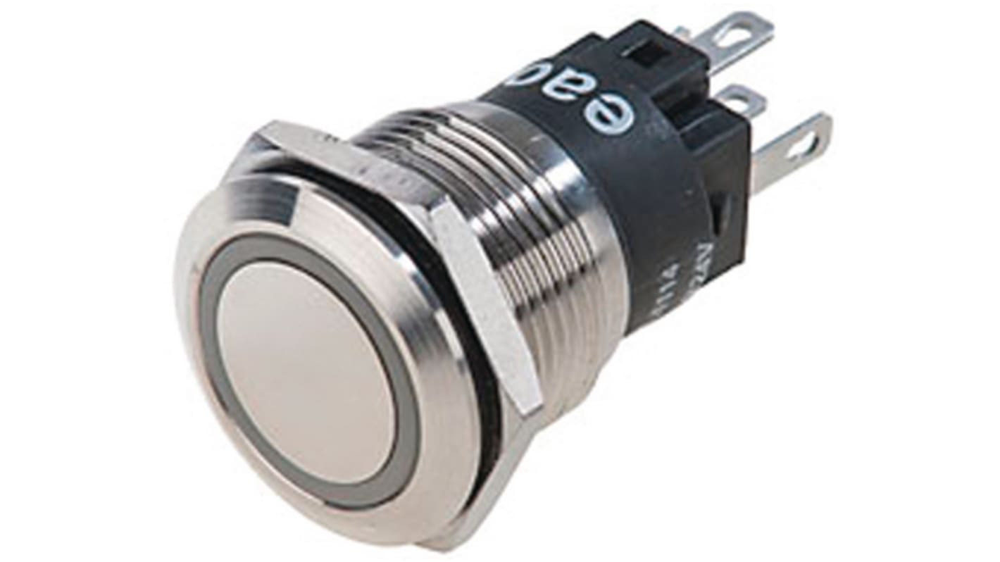 EAO 82 Series Illuminated Push Button Switch, Latching, Panel Mount, 22mm Cutout, 1CO, White LED, 24V, IP67