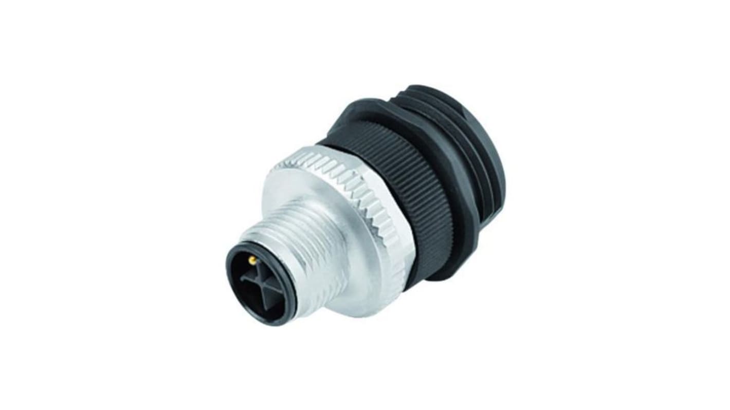 binder Connector, 3 Contacts, Panel Mount, M12 Connector, Plug, Male, IP68, 814 Series