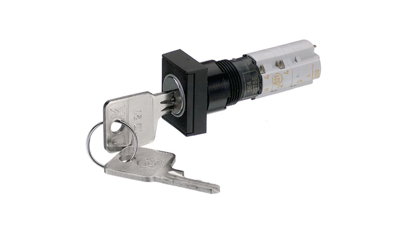 IP40 Key Switch, 1 NO + 1 NC, 4A