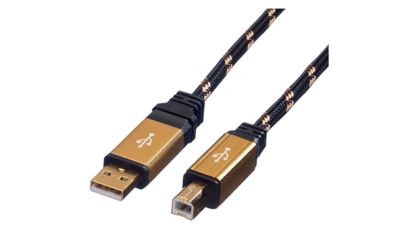 Cable USB 2.0 Roline, con A. USB A Macho, con B. USB B Macho, long. 1.8m