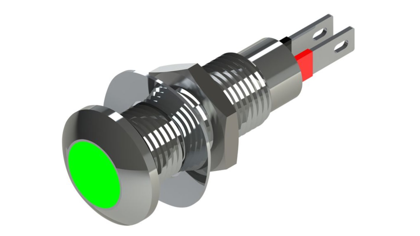 Indicador LED Marl 524, Verde, Ø montaje 8.1mm, 5 → 6V, IP67