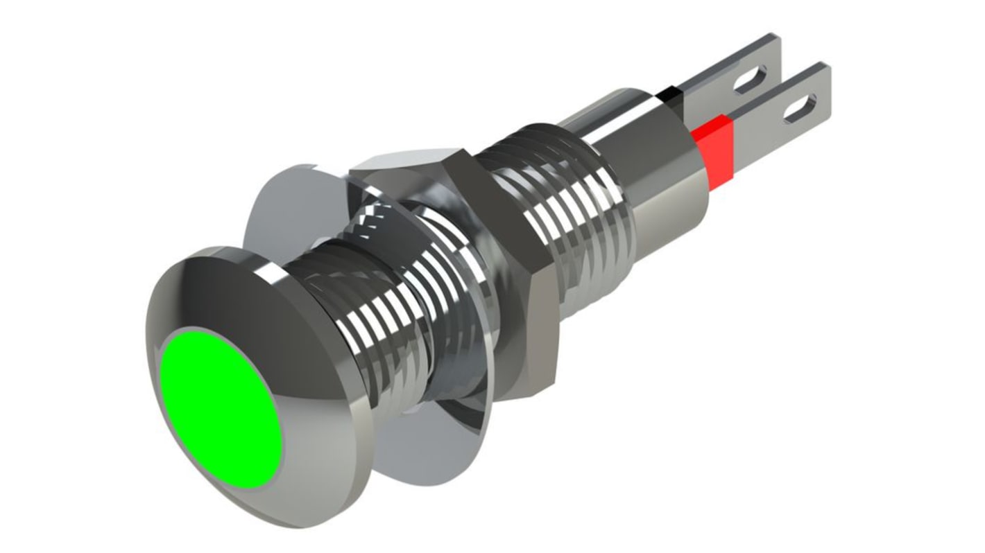 Indikátor pro montáž do panelu, řada: 524 8.1mm barva Zelená, typ žárovky: LED Faston, pájecí očko, 5 → 6V Marl