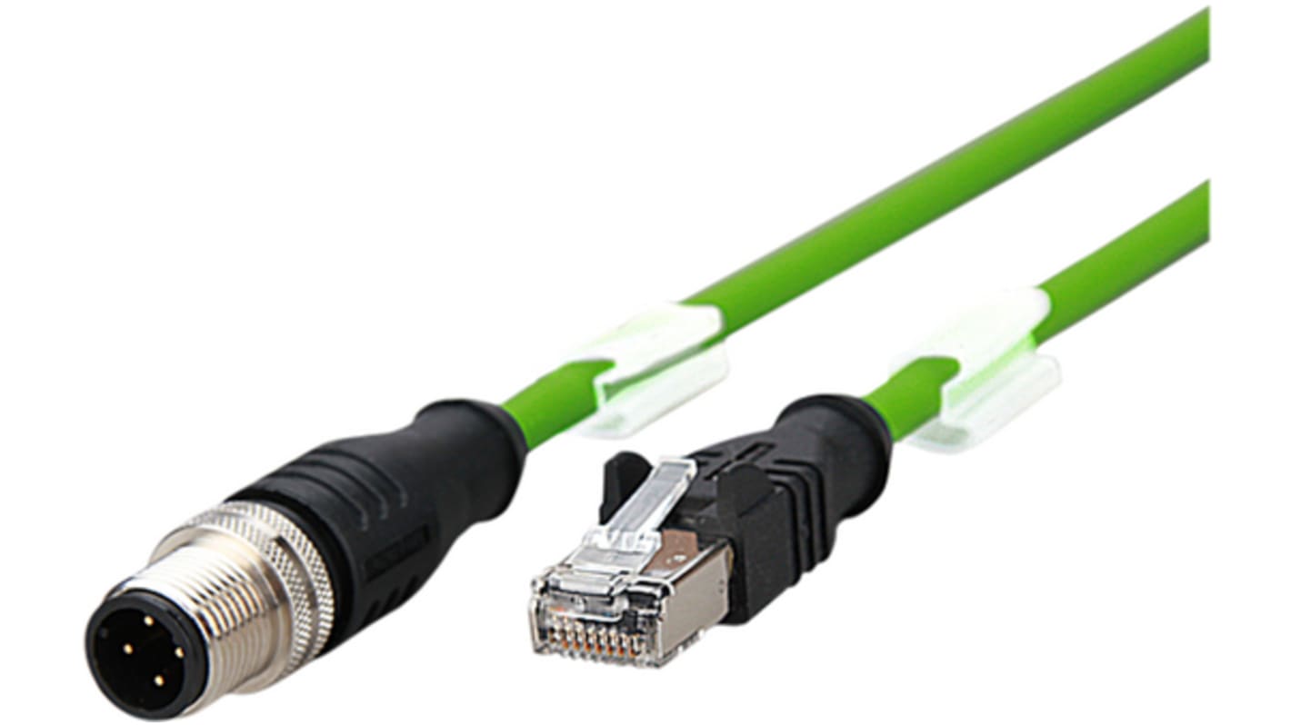 Cable para cableado de sensores Metz Connect, con. A M12 Macho, 4 polos, con. B RJ45 Macho 0, long. 2m