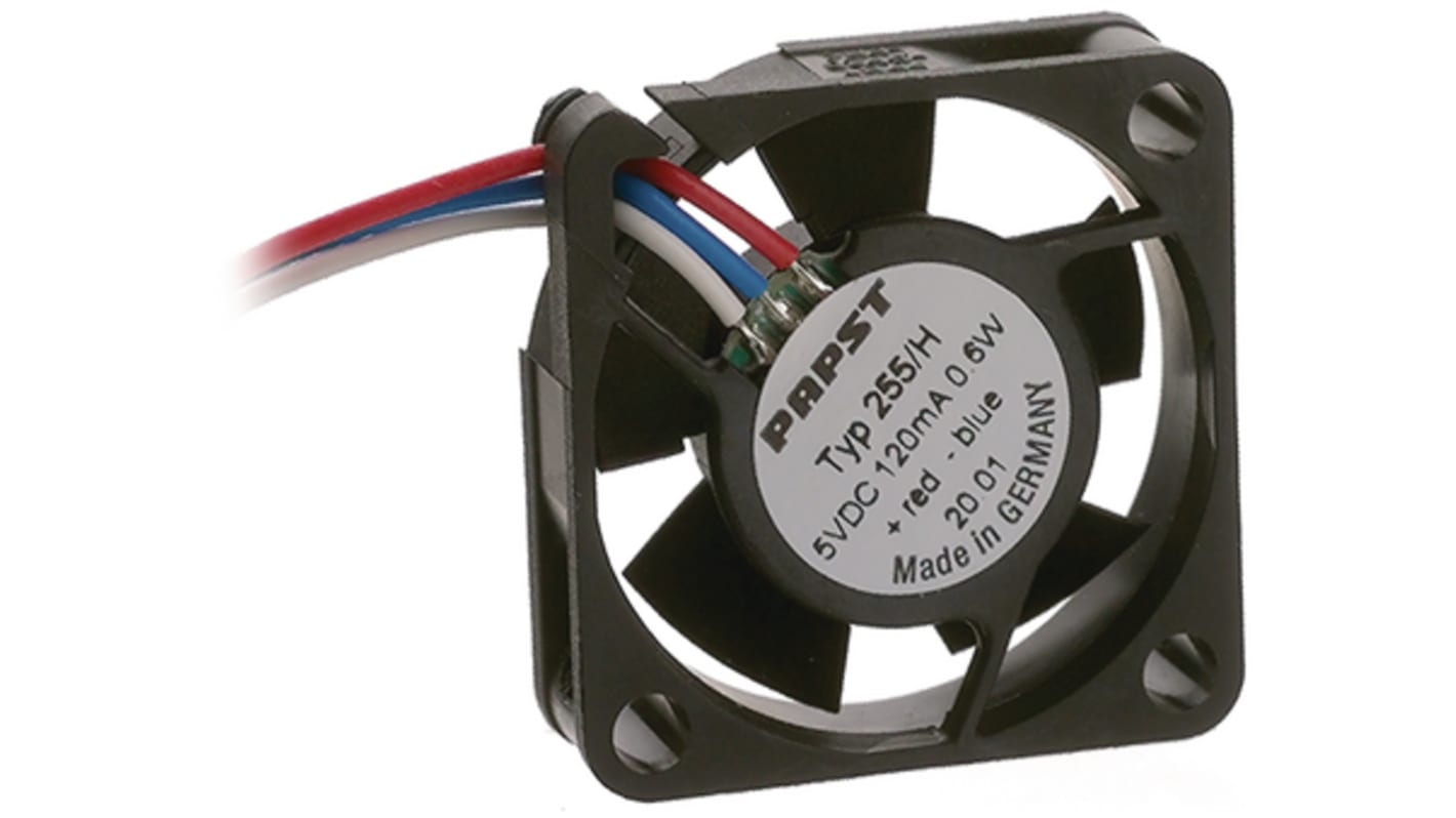 Ventilador Axial ebm-papst de 25 x 25 x 8mm, 5 V dc, 0.5 → 0.7W, caudal 4.6m³/h, IP20