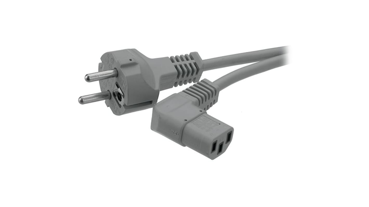 Cable de alimentación H05VV-F Feller de 3 núcleos, 1 mm², long. 2.5m, 250 V / 10 A, funda de PVC, Gris