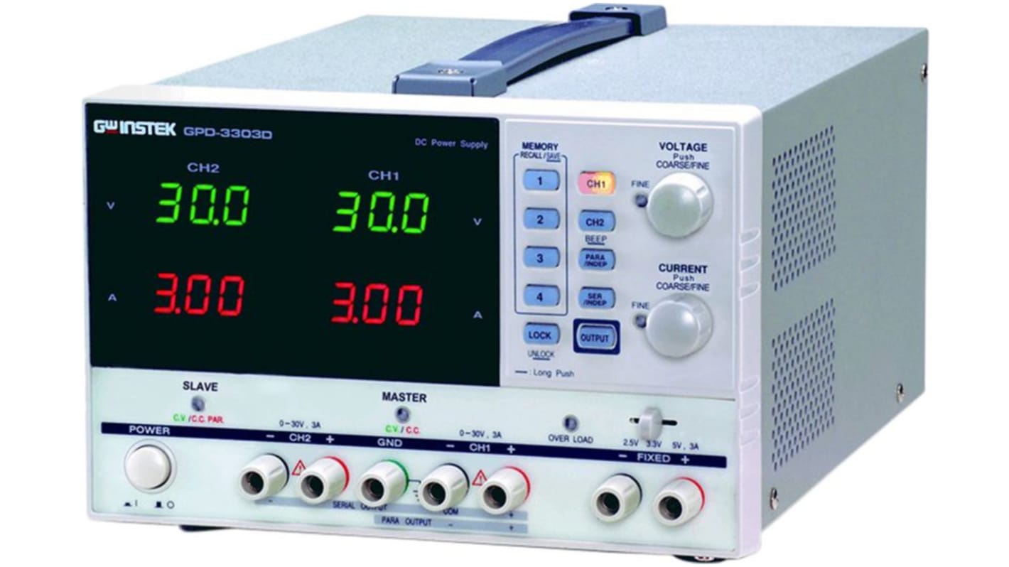 GW Instek GPD Series Series Digital Laboratory Power Supply, 5 And 30V, 3A, 3-Output, 195W