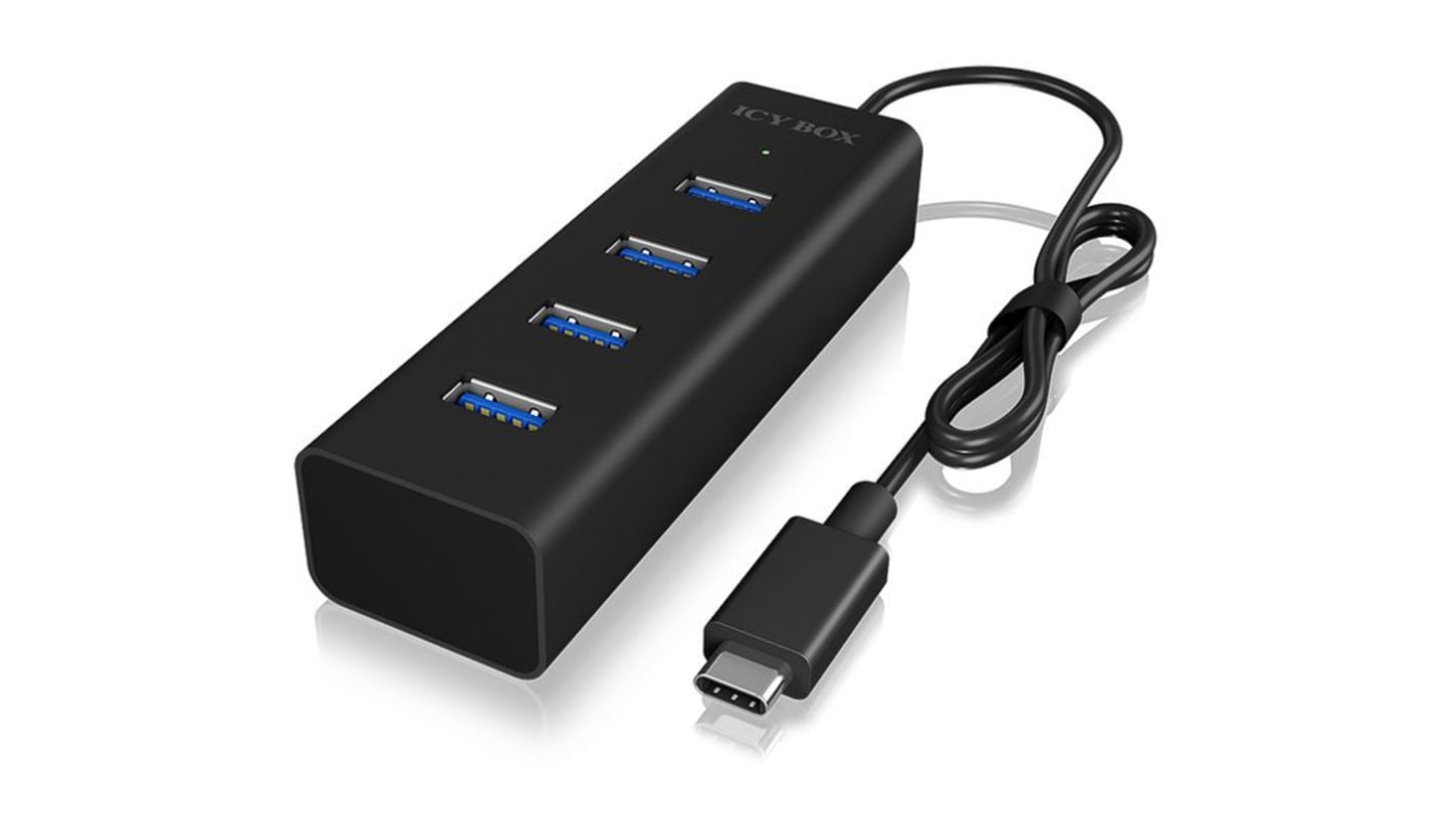 ICY BOX 4 Port USB 3.0 USB C USB 3.0 Hub, USB Bus Powered, 20 x 30 x 95mm