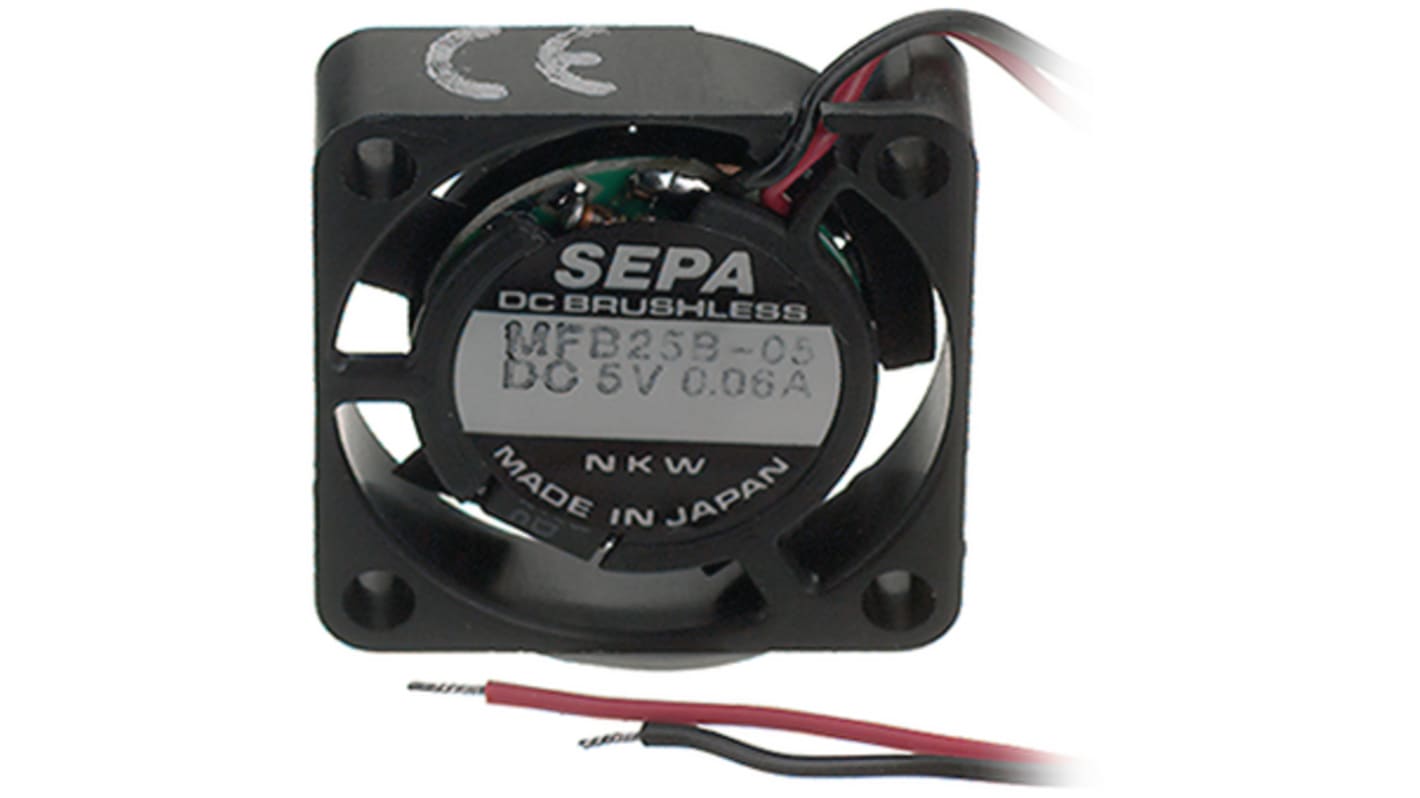 Sepa Axial Fan, 5 V, dc Operation, 1.3m³/h, 300mW, 40mA Max, 25 x 25 x 6.5mm