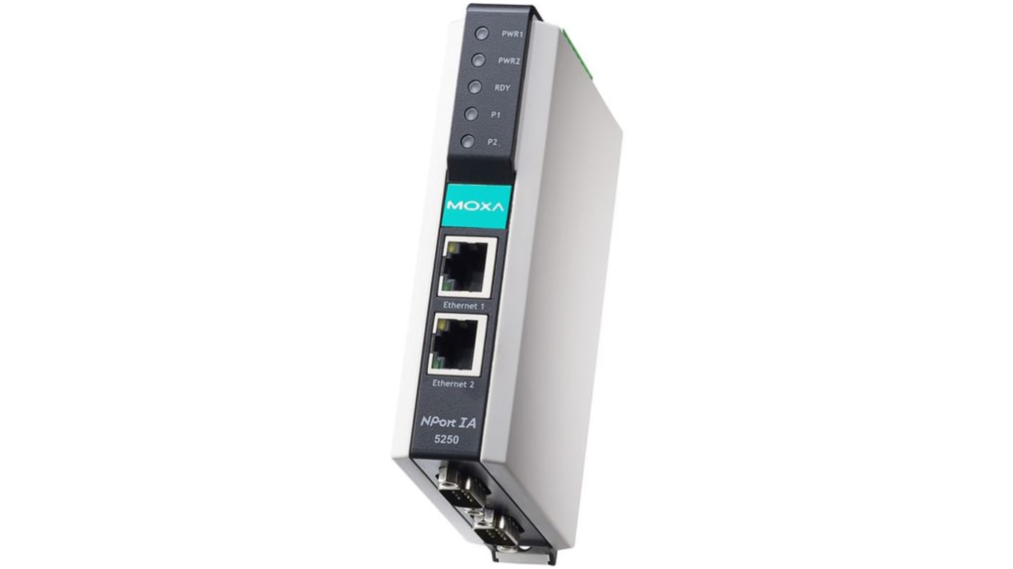 MOXA Serial Device Server, 2 Ethernet Port, 2 Serial Port, RS232, RS422, RS485 Interface, 230.4kbps Baud Rate