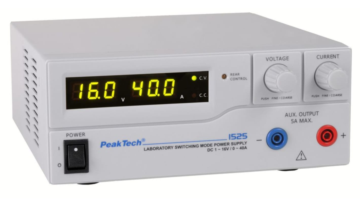PeakTech P15 Series Digital Laboratory Power Supply, 16V, 40A, 1-Output, 640W