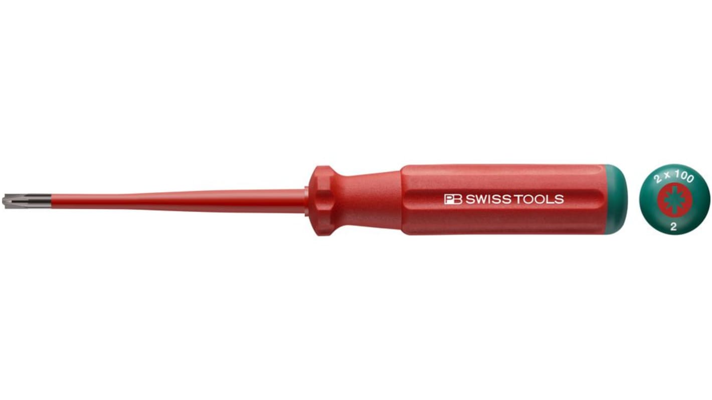 PB SWISS TOOLS Insulated Screwdriver, PZ/S2 Tip, 100 mm Blade, VDE/1000V