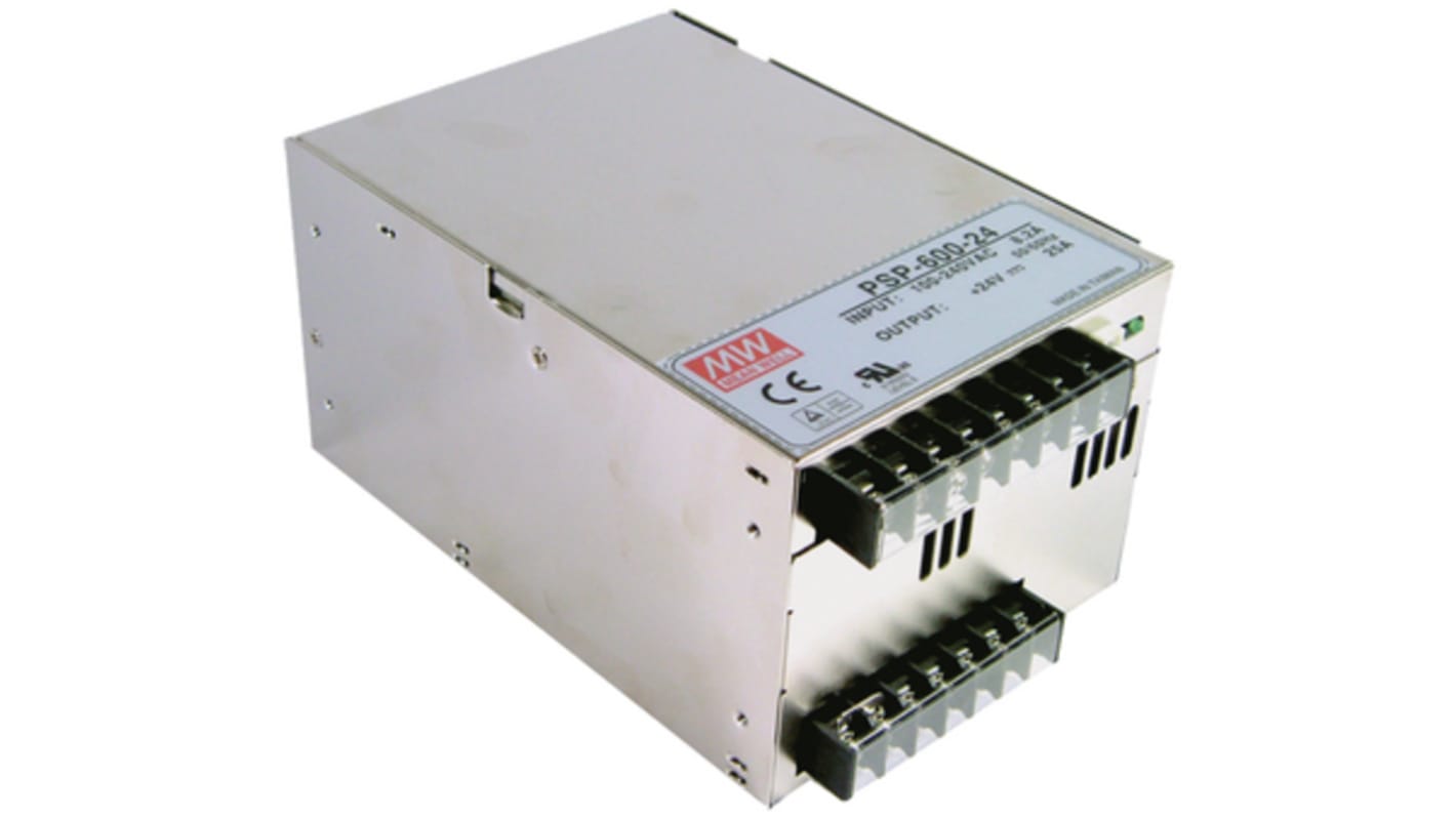 MEAN WELL Switching Power Supply, PSP-600-27, 27V dc, 22.2A, 600W, 1 Output, 124 → 370V dc Input Voltage