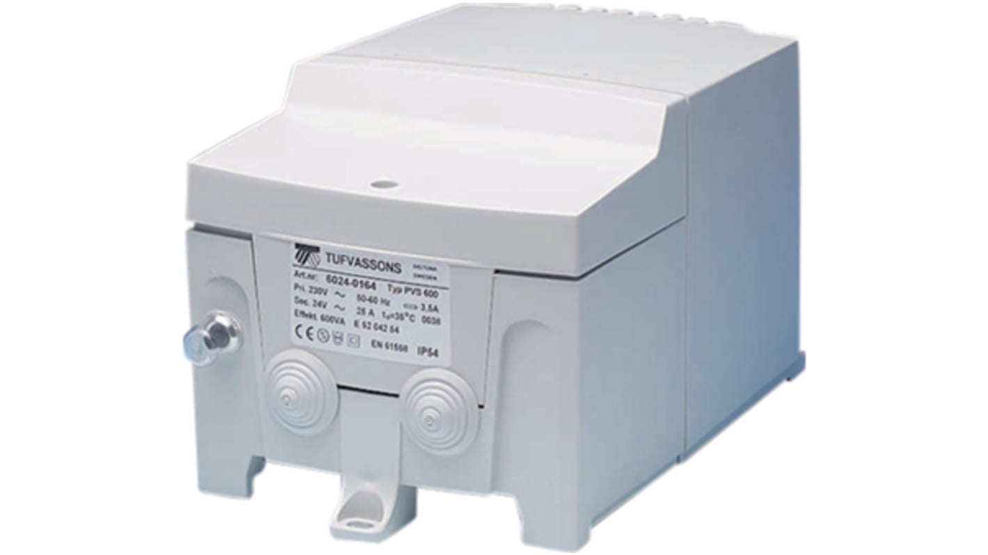 Transformador de seguridad Tufvassons Transformator PVS222 230/24V, 220VA, 230V ac, 24V ac, 9.2A