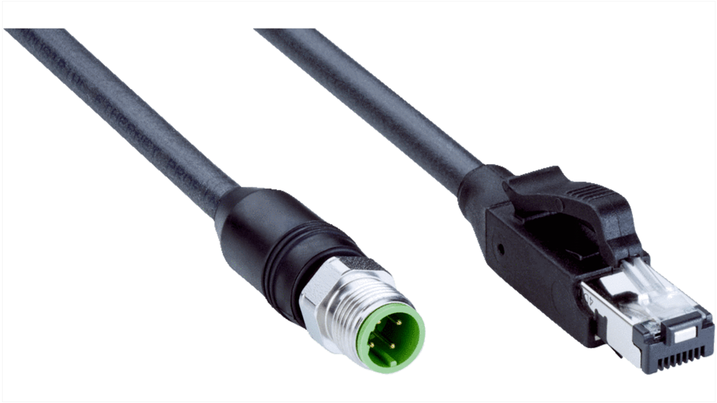 Conector y cable Sick, con. A M12 Macho, 4 polos, con. B RJ45 Macho, 8 polos, cod.: D, long. 20m, 60 V, IP20, IP67