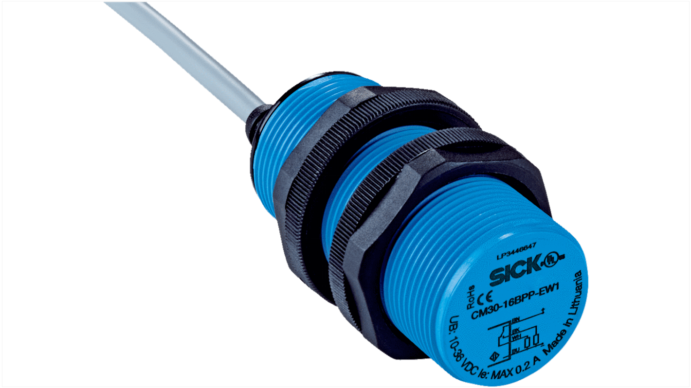 Sensor capacitivo Sick, M30 x 1.5, alcance 2 → 16 mm, salida NA/NC, 20 → 250 V CA, IP67