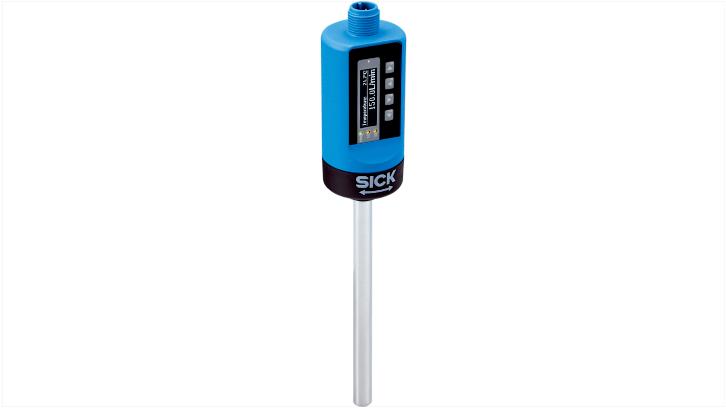 Sensor de caudal Sick FTS para Líquido, 3 cm/s → 600 cm/s, 100bar, 9 → 30 V c.c., Ø tubería 25 mm