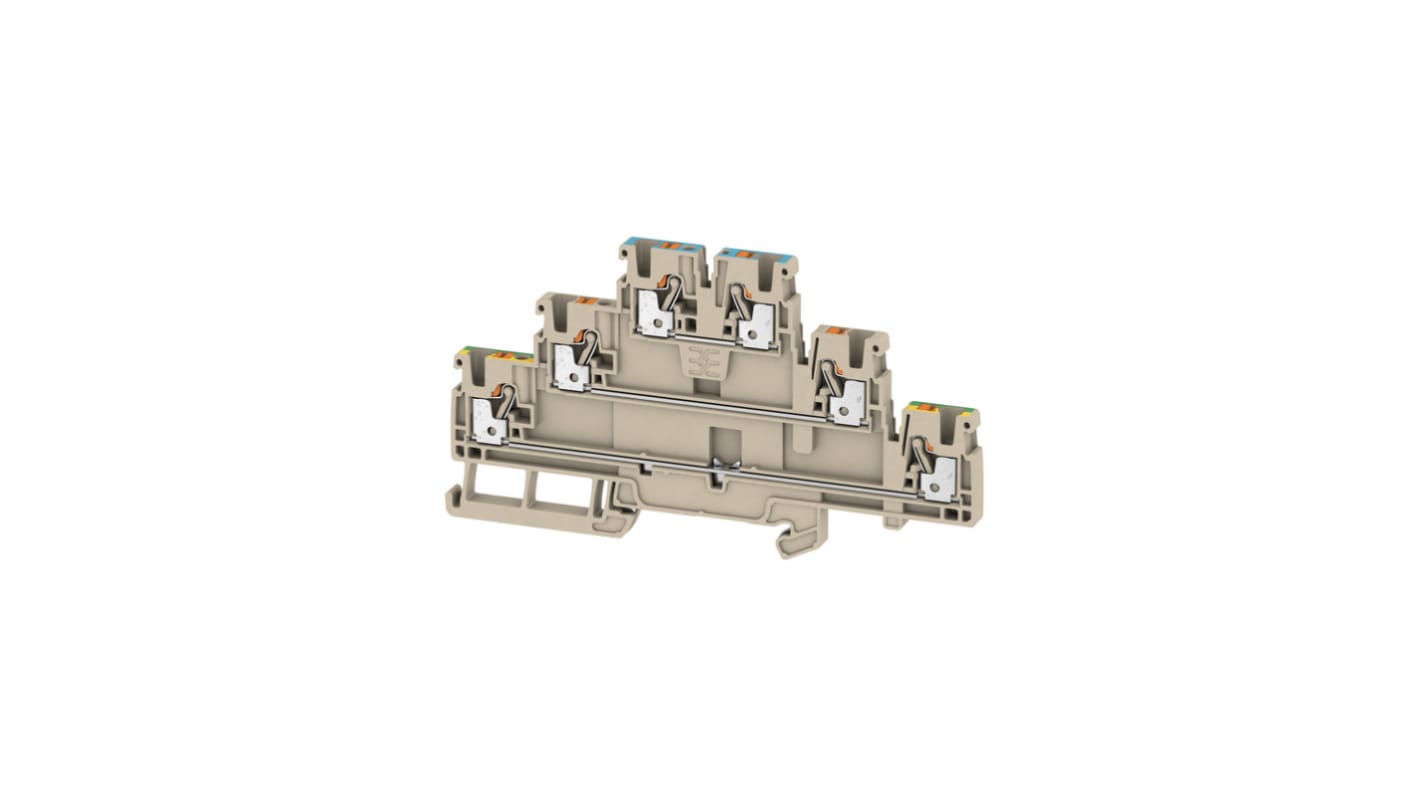 Weidmüller A3T Series Dark Beige Multi Level Terminal Block, 2.5mm², 3-Level, Push In Termination, ATEX, IECEx