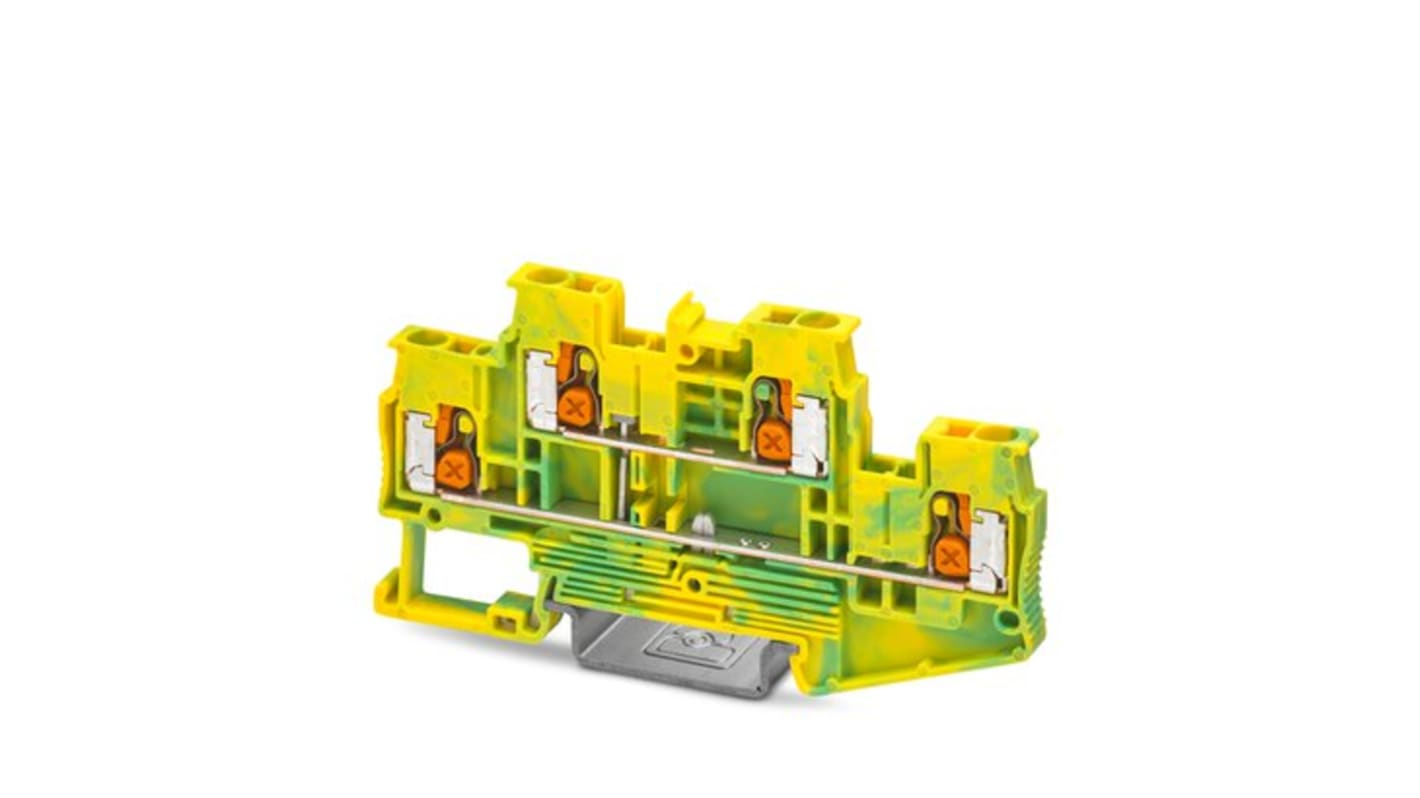 5-PE, XTTB 2 Series Green, Yellow Double Level Terminal Block, 2.5mm², 2-Level, Push-X Termination