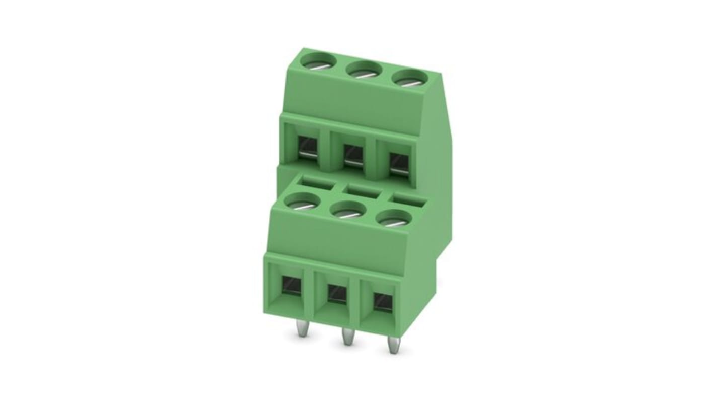 Phoenix Contact 81, MKKDS 1/ 3-3 Series PCB Terminal Block, 6-Contact, 3.81mm Pitch, Solder Mount, 2-Row, Screw