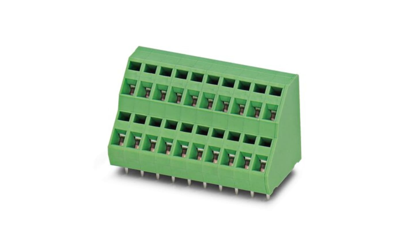 Phoenix Contact 5-5, 08-12, ZFKKDSA 1 Series PCB Terminal Block, 24-Contact, 5.08mm Pitch, Solder Mount, 2-Row, Spring