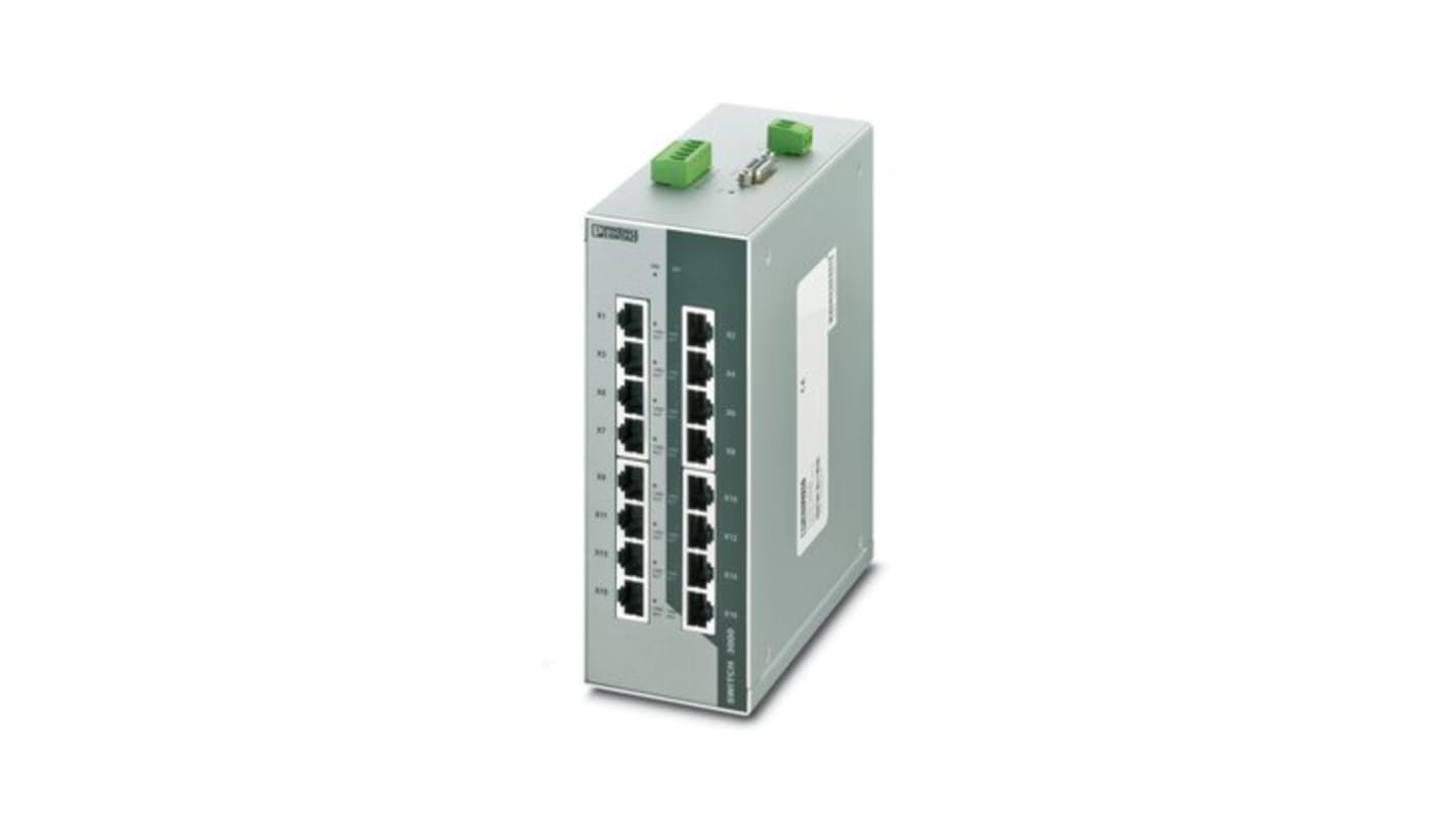 Phoenix Contact FL SWITCH 3016 Series DIN Rail Mount Industrial Ethernet Switch, 16 RJ45 Ports, 10/100Mbit/s