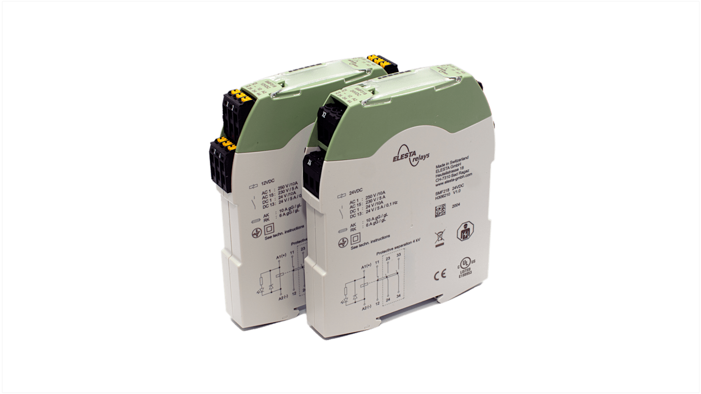 Elesta DIN Rail Force Guided Relay, 12V dc Coil Voltage, 3 Pole, 2NO/1NC
