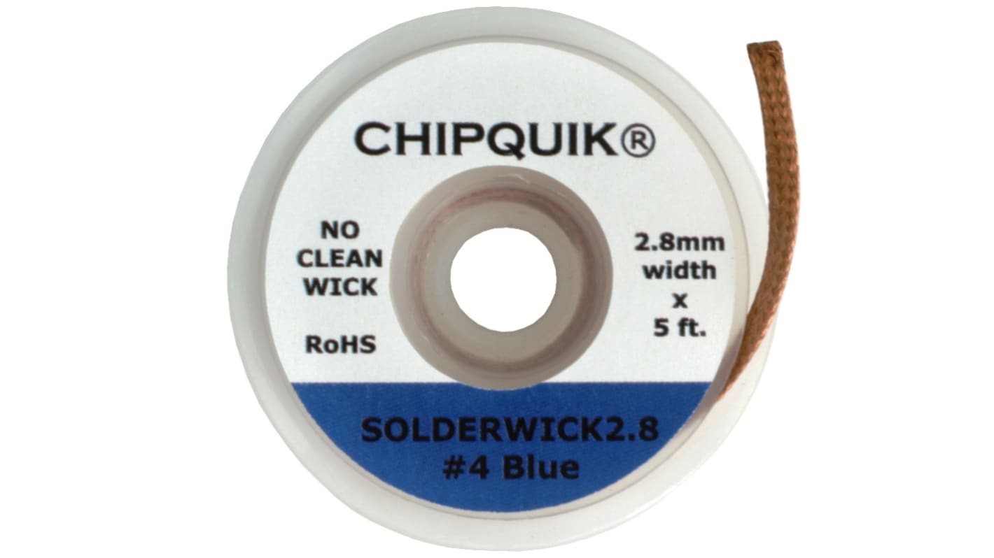 CHIPQUIK SOLDERWICK2.8 5ft No Clean Desoldering Braid, Width 2.8mm