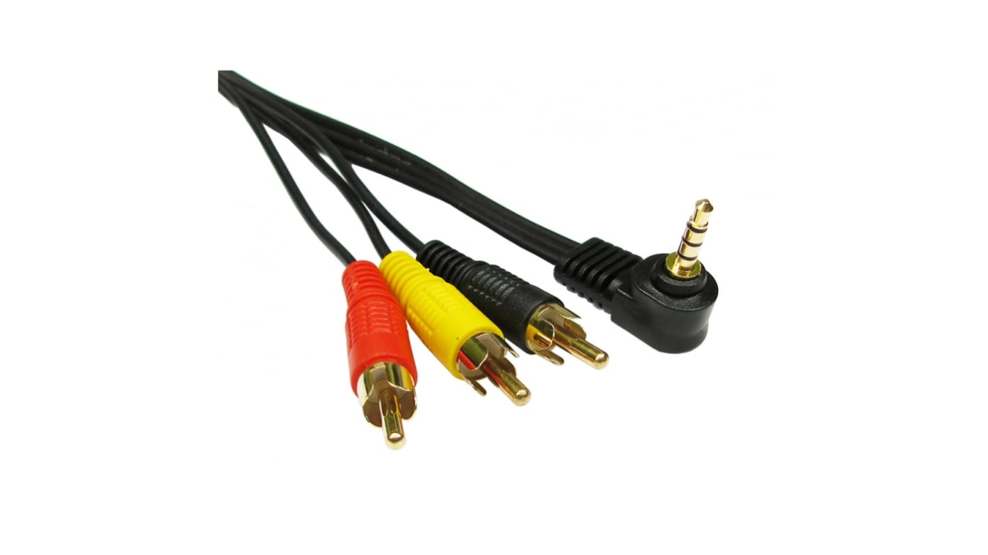 RS PRO Male RCA x 3 to Male 3.5mm Stereo Jack RCA Cable, Black, 1m