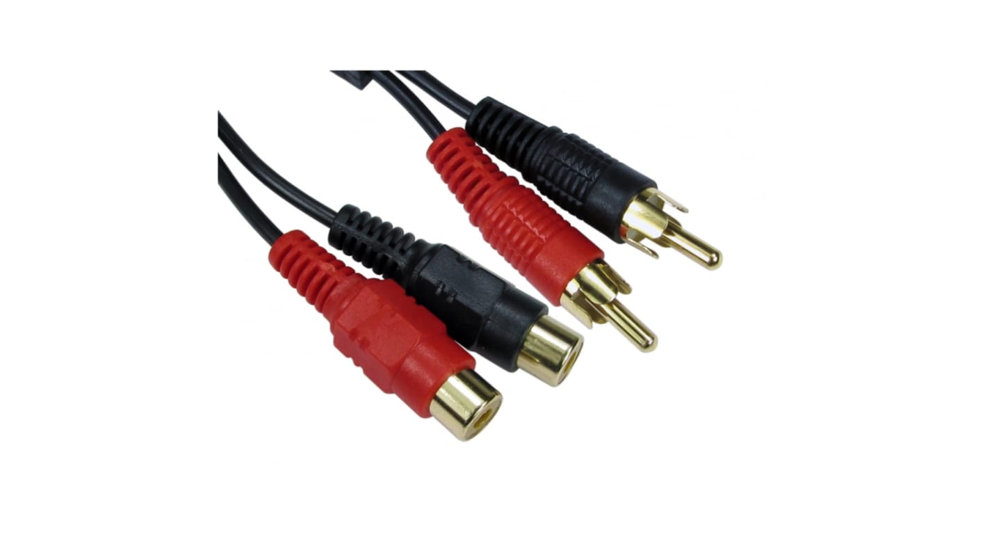 RS PRO Male RCA x 2 to Female RCA x 2 RCA Cable, Black, 3m