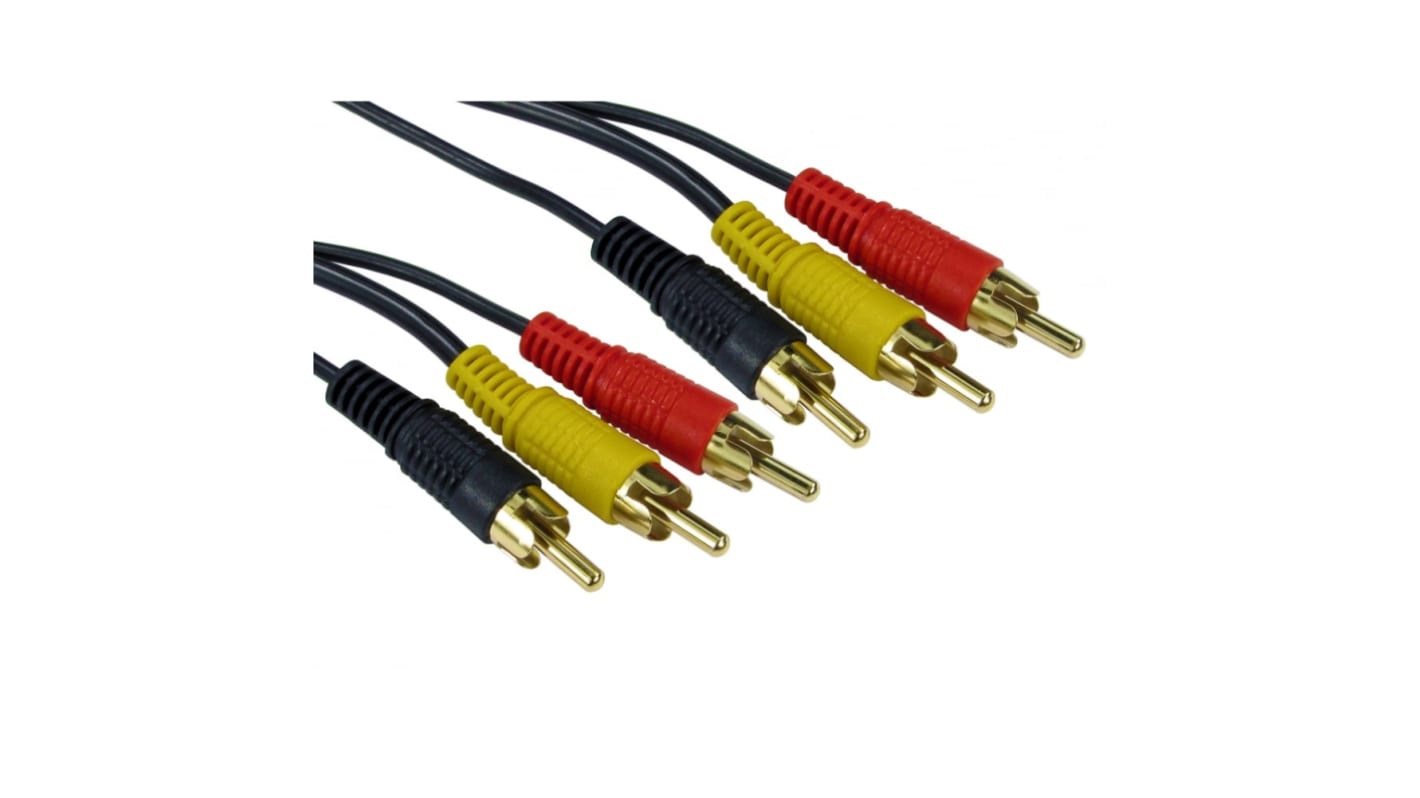 RS PRO Male RCA x 3 to Male RCA x 3 RCA Cable, Black, 3m