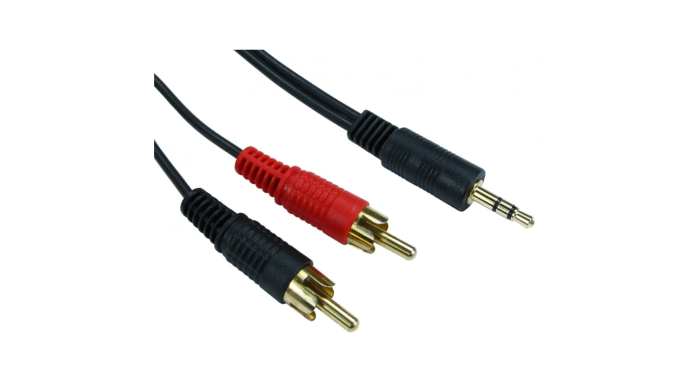 RS PRO Male RCA x 2 to Male 3.5mm Stereo Jack RCA Cable, Black, 10m