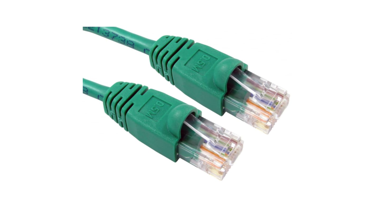 RS PRO Cat5e Straight Male RJ45 to Straight Male RJ45 Ethernet Cable, UTP, Green PVC Sheath, 1m